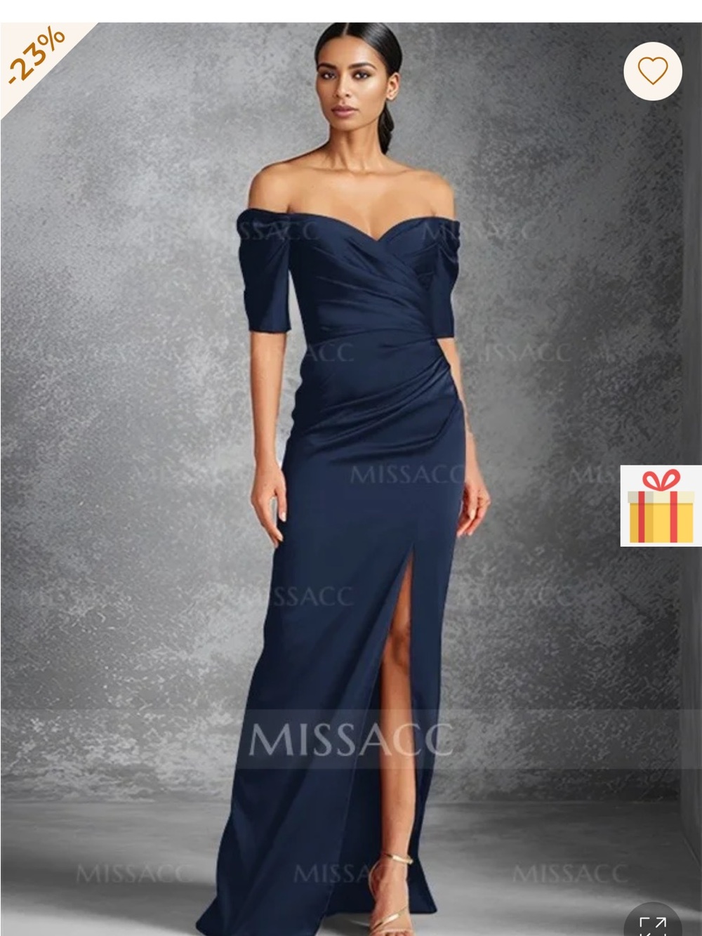 MissAcc Off-Shoulder Navy Evening Gown with Side Slit